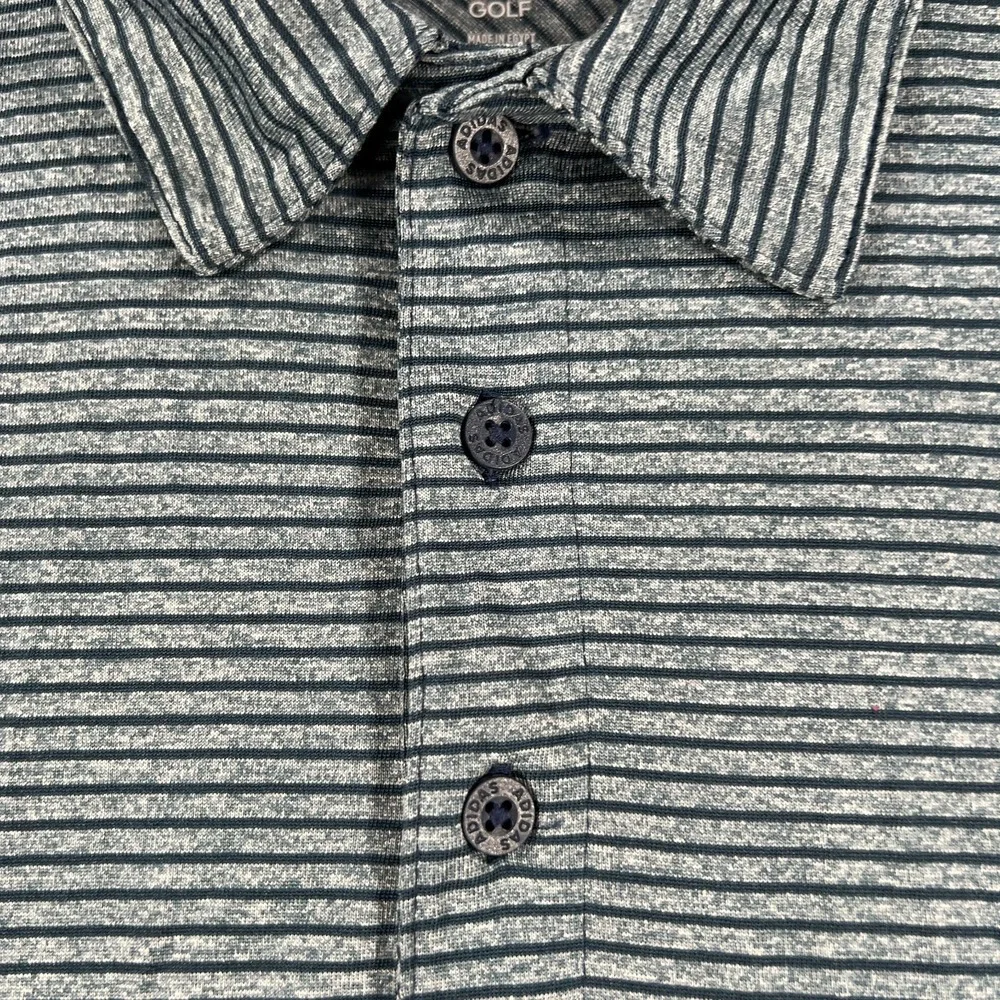Adidas Golf Polo Shirt Mens‎ Medium Blue Gray Striped Short Sleeve Performance